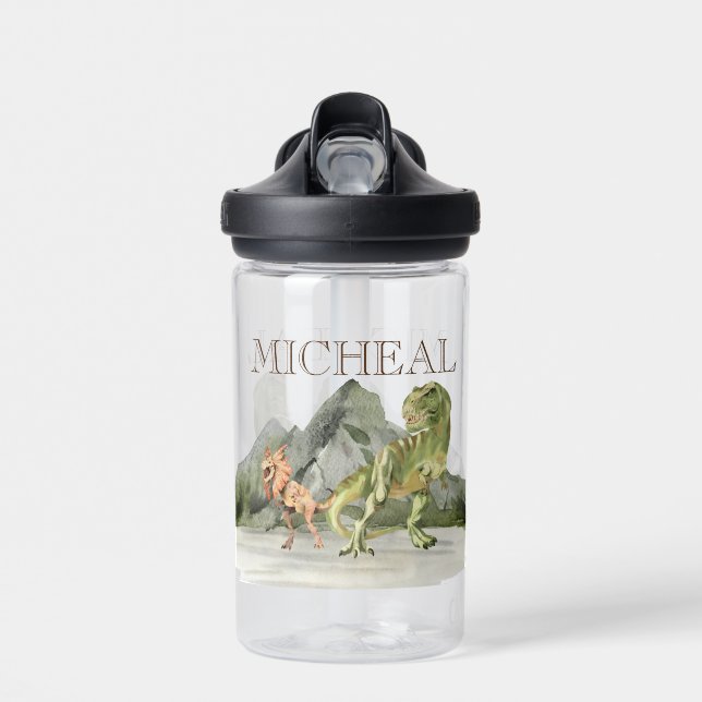 Watercolor Dinosaur T-Rex Tyrannosaurus name    Water Bottle (Front)
