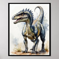 Watercolor Dinosaur Velociraptor Theropod WallArt