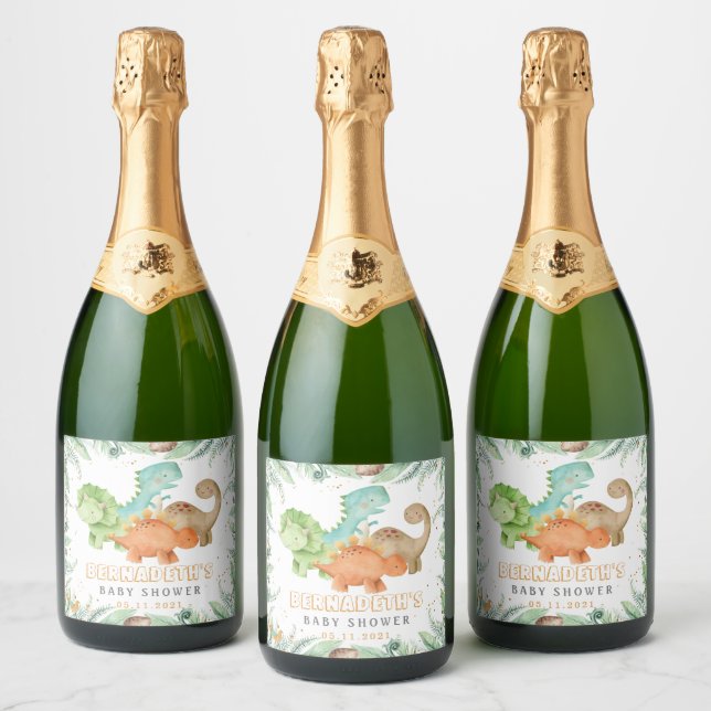 Watercolor Dinosaurs Baby Shower Sparkling Wine Label (Bottles)