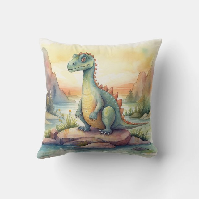 Watercolor Dinosaurs for a Kid's Room Throw Pillow (Back)