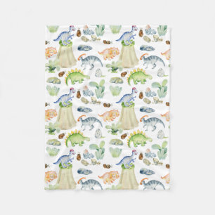 Watercolor dinosaurs for kids fleece blanket