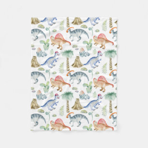Watercolor dinosaurs for kids fleece blanket