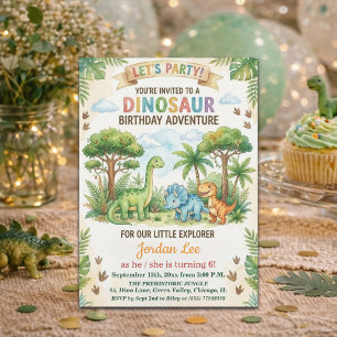 Watercolor Dinosaurs Jungle 6th Birthday Party Invitation