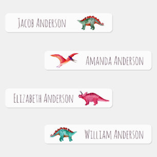 Watercolor Dinosaurs Kids Name Waterproof 