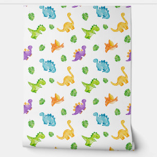 Watercolor Dinosaurs Neutral Kids Baby Nursery Wallpaper