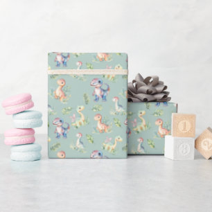 Watercolor Dinosaurs on Light Green Wrapping Paper