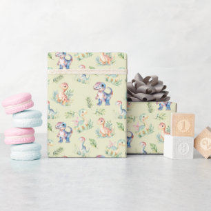 Watercolor Dinosaurs on Yellow Wrapping Paper