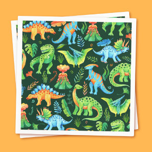 Watercolor Dinosaurs T rex Boys Birthday Party Napkin