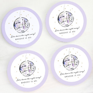 Watercolor Disco Ball Birthday Party Round Paper Coaster