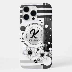 Watercolor Distressed Black and White Flowers Art iPhone 16 Pro Max Case