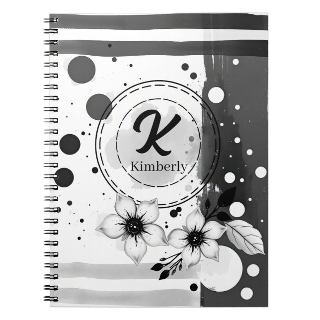 Watercolor Distressed Black and White Flowers Art Notebook (Front)