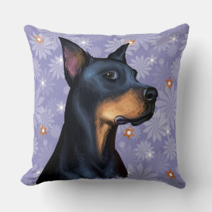WATERCOLOR DOBERMAN PINSCHER DOG FACE THROW PILLOW