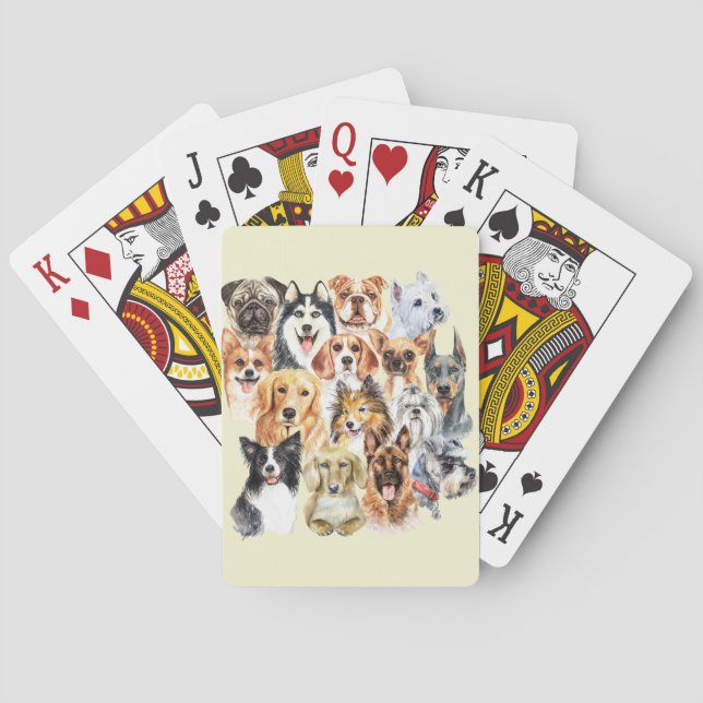 Watercolor Dog Breeds Collage  Playing Cards (Back)