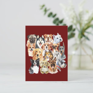 Watercolor Dog Breeds   Postcard