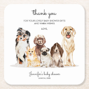 Watercolor Dog Cute Thank you baby shower party Square Paper Coaster
