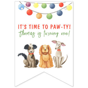 Watercolor Dog First Birthday Paw-ty Bunting Flags