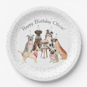 Watercolor Dog Happy Birthday Paper Plate