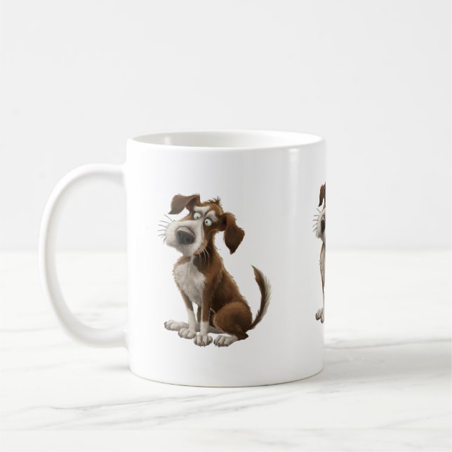 Watercolor Dog is Confused  Surprised Dog Coffee Mug (Left)