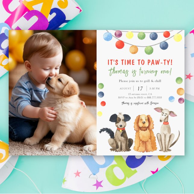 Watercolor Dog Kids Birthday Party Invitation (Creator Uploaded)