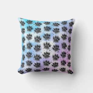 Watercolor Dog Paw Print Black White Colorful Throw Pillow
