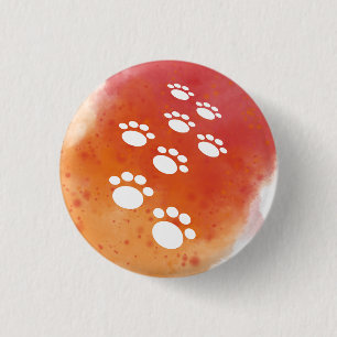 Watercolor Dog Paw Tracks 1 Inch Round Button