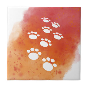 Watercolor Dog Paw Tracks Tile