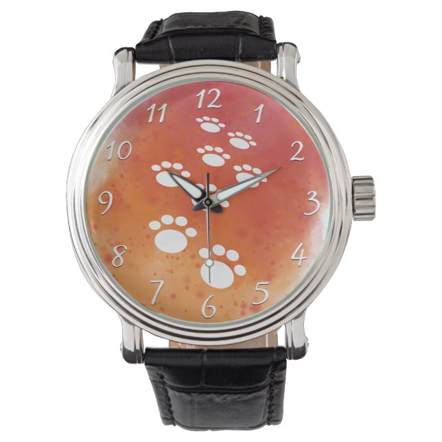 Watercolor Dog Paw Tracks Watch (Front)