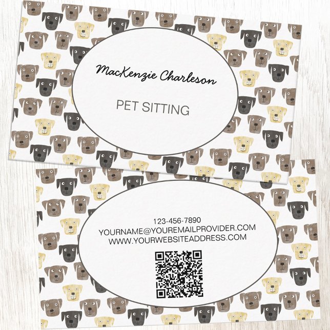 Watercolor Dog Pet Sitting QR Code Business Card (Watercolor dog QR code pet sitting business cards)
