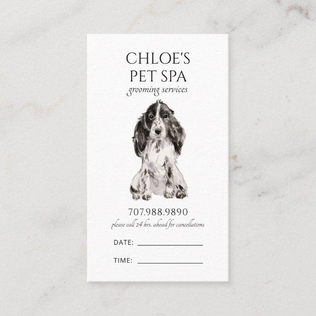 Watercolor Dog Spa Grooming  Appointment Card (Front)