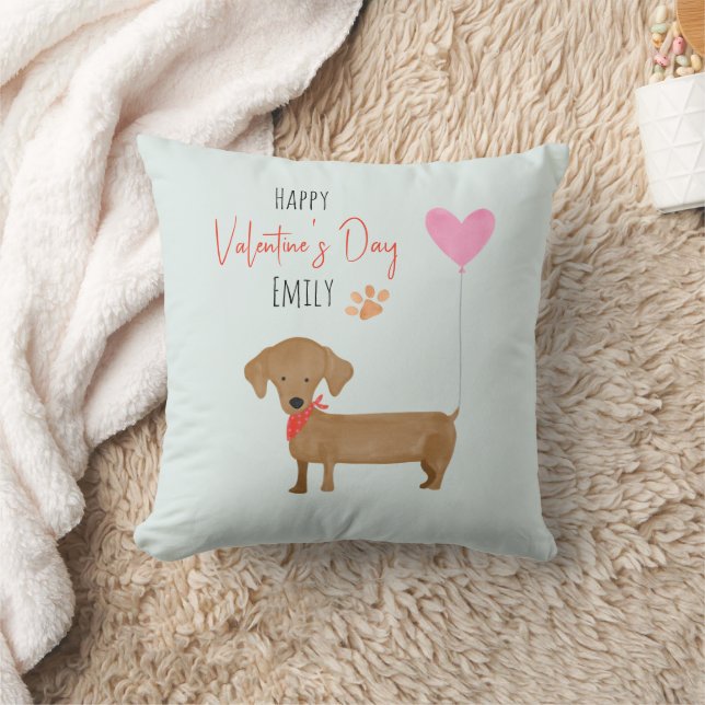 Watercolor Dog Valentine's Day Throw Pillow (Blanket)