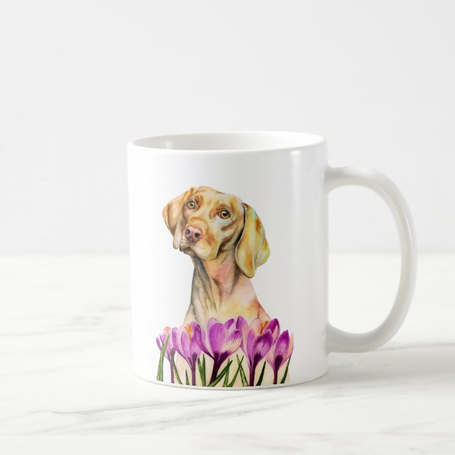 Watercolor Dog | Vizsla Floral Garden Coffee Mug (Right)