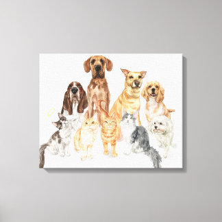 Watercolor Dogs and Cats Portrait Canvas Print