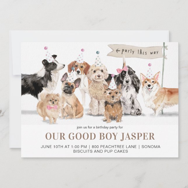 Watercolor Dog's Birthday Party Invitation (Front)