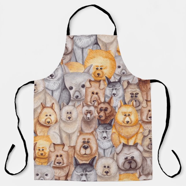 Watercolor Dogs: Whimsical Seamless Fun Apron (Front)