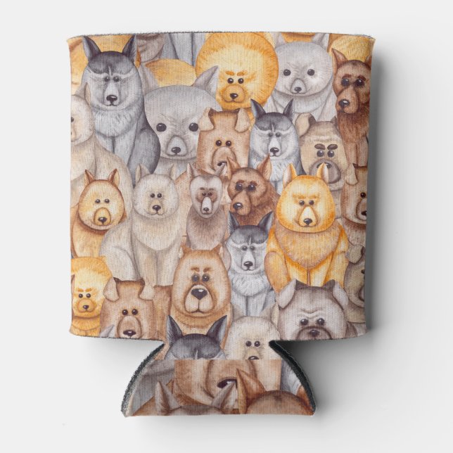 Watercolor Dogs: Whimsical Seamless Fun Can Cooler (Front)