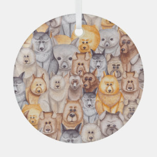 Watercolor Dogs: Whimsical Seamless Fun Glass Ornament