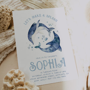 Watercolor Dolphin Birthday Invitation
