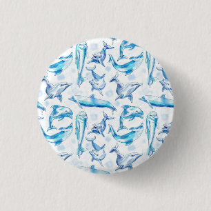 watercolor dolphin fish seamless pattern, dolphin  1 inch round button