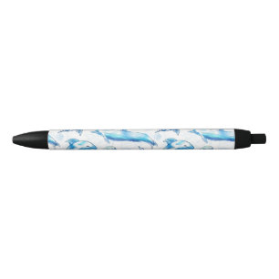 watercolor dolphin fish seamless pattern, dolphin black ink pen