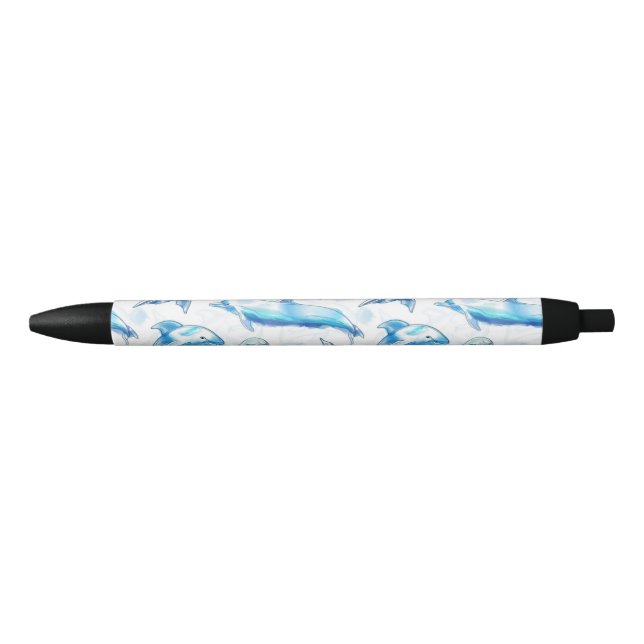 watercolor dolphin fish seamless pattern, dolphin  black ink pen (Front)