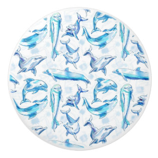 watercolor dolphin fish seamless pattern, dolphin  ceramic knob
