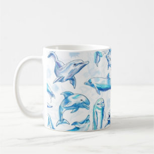 watercolor dolphin fish seamless pattern, dolphin  coffee mug