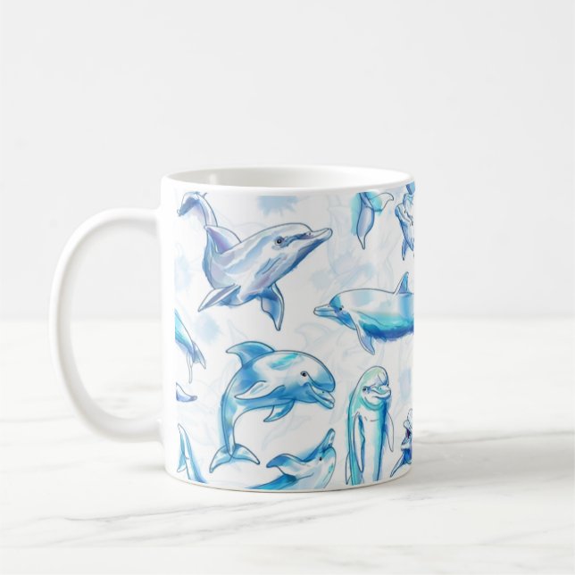 watercolor dolphin fish seamless pattern, dolphin  coffee mug (Left)