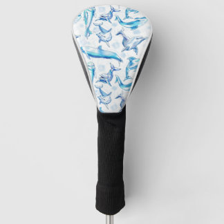watercolor dolphin fish seamless pattern, dolphin  golf head cover
