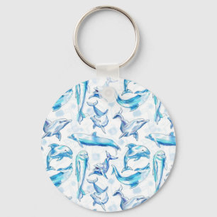 watercolor dolphin fish seamless pattern, dolphin  keychain