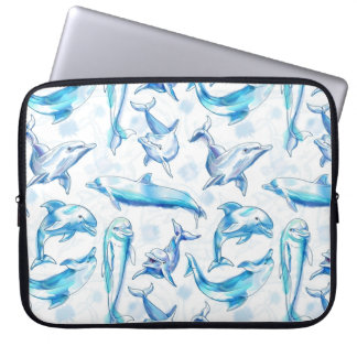 watercolor dolphin fish seamless pattern, dolphin  laptop sleeve