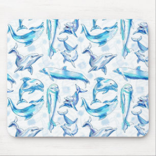 watercolor dolphin fish seamless pattern, dolphin  mouse pad