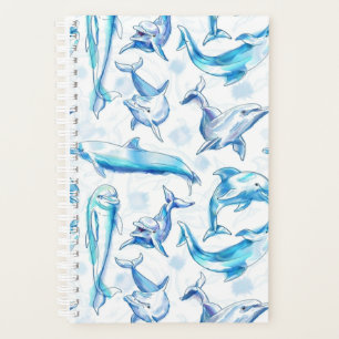 watercolor dolphin fish seamless pattern, dolphin planner