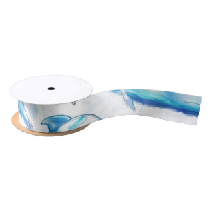 watercolor dolphin fish seamless pattern, dolphin  satin ribbon