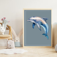 Watercolor Dolphin on Pale Blue Nursery Art